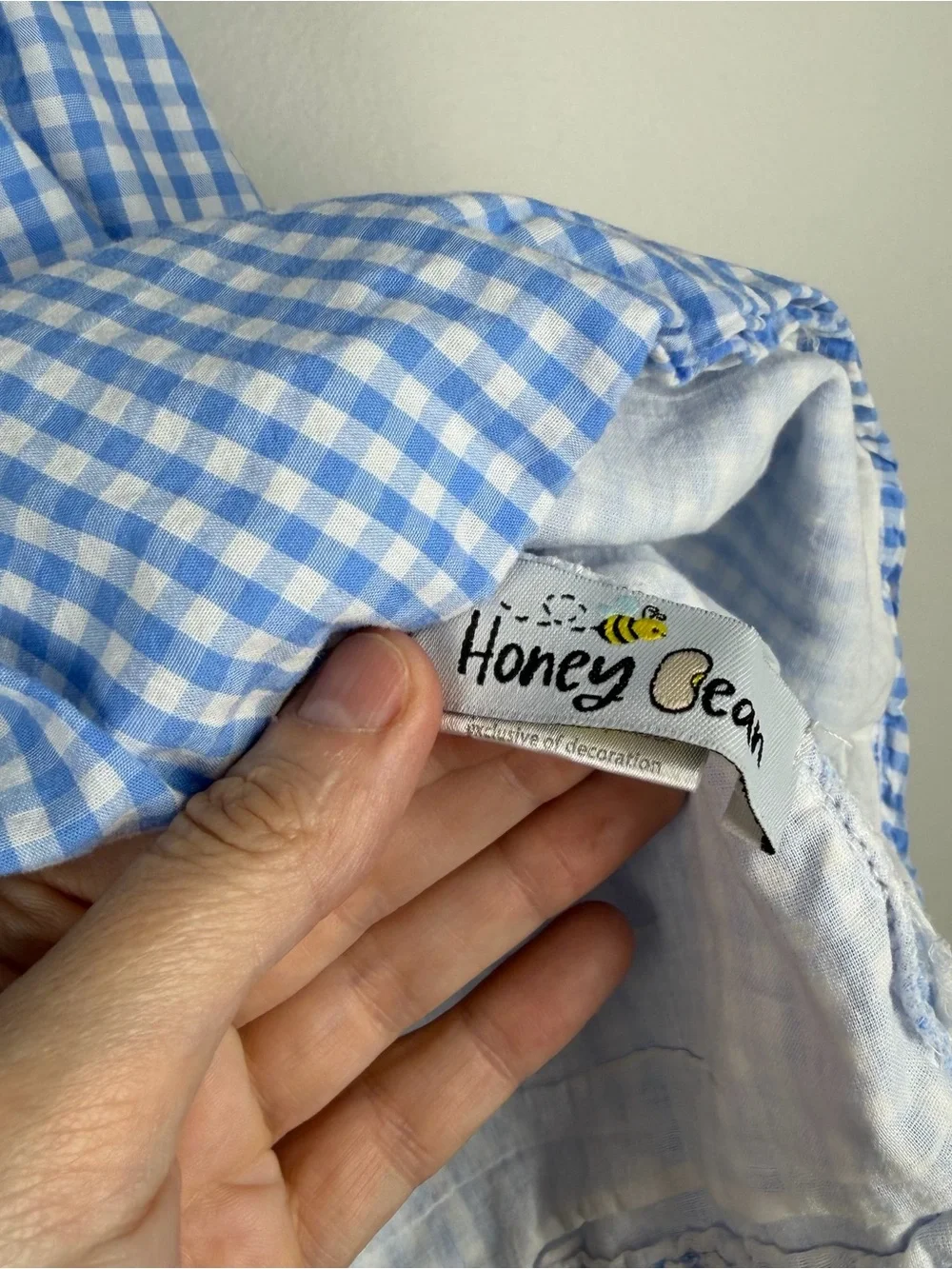 Honey Bean Blue White Gingham Seashell Embroidery Coastal Dress Beach Size 4